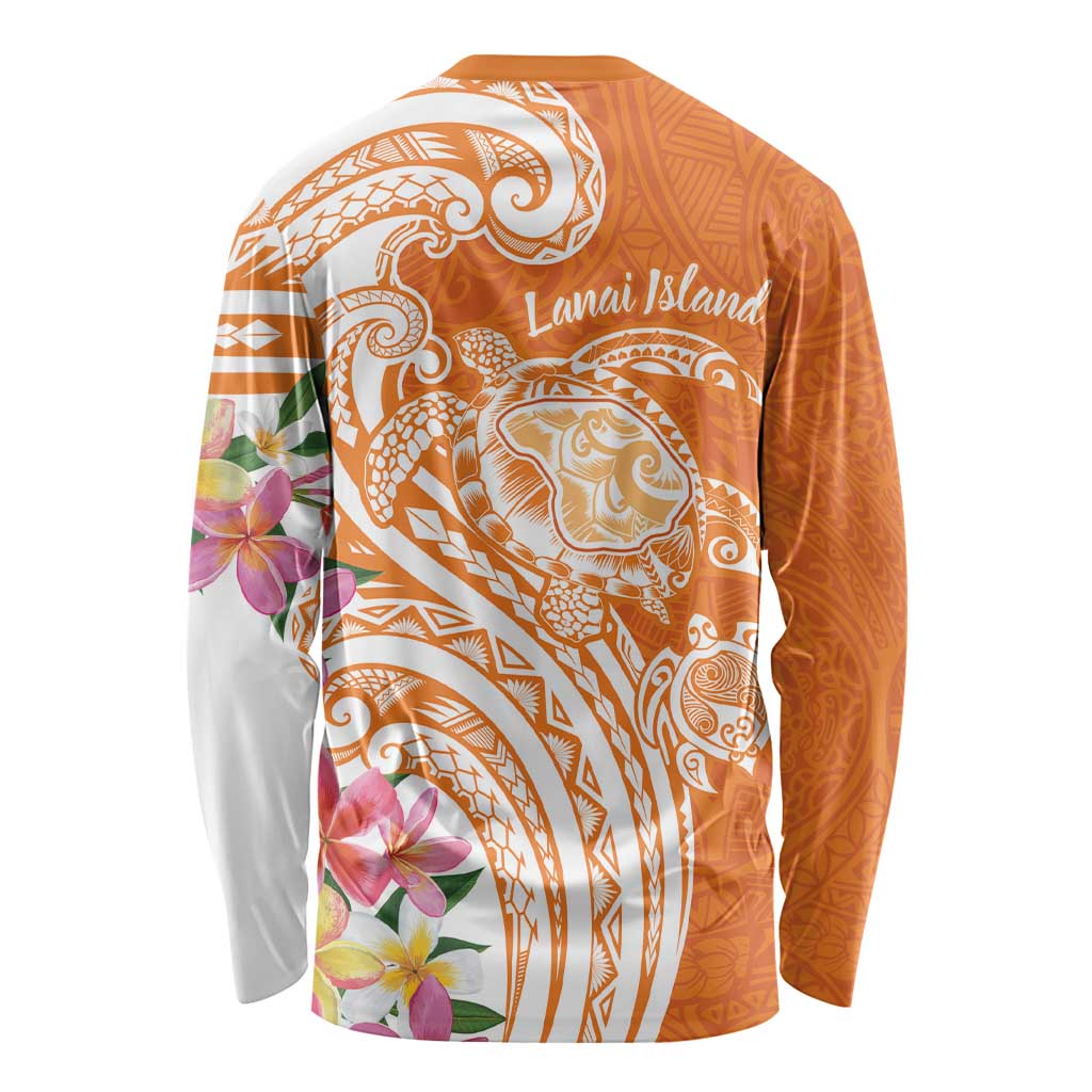 Aloha Lanai Island Personalized Long Sleeve Shirt Orange Dreamy Turtle
