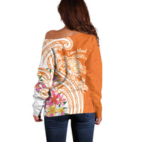 Aloha Lanai Island Personalized Off Shoulder Sweater Orange Dreamy Turtle
