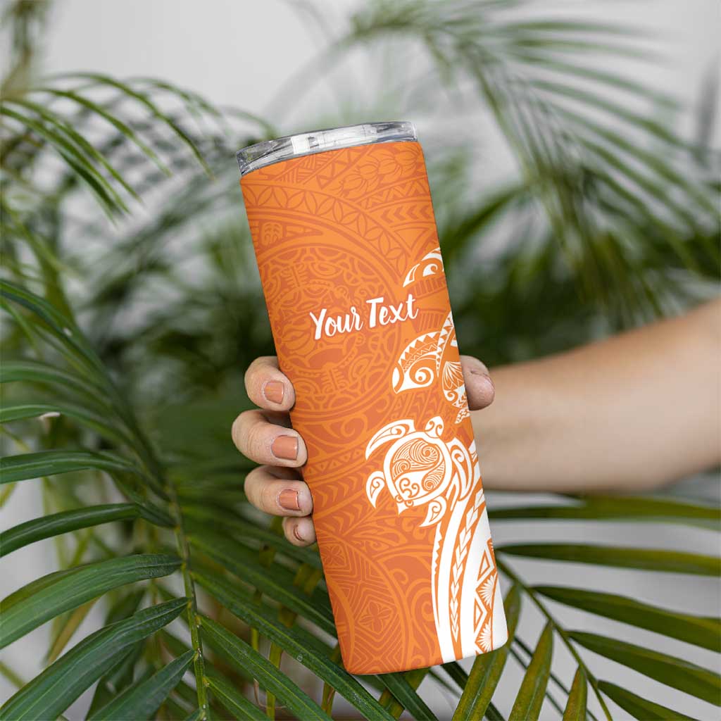 Aloha Lanai Island Personalized Skinny Tumbler Orange Dreamy Turtle