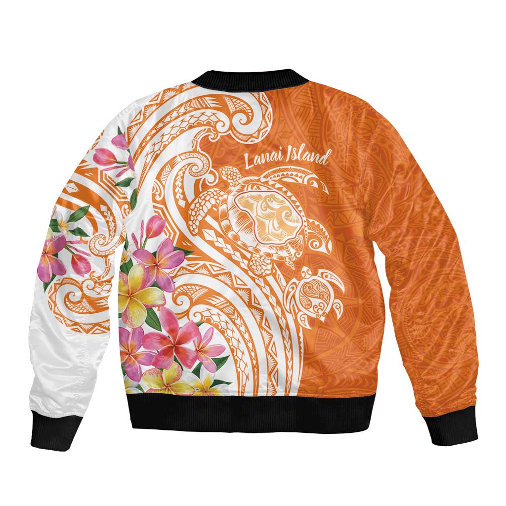 Aloha Lanai Island Personalized Sleeve Zip Bomber Jacket Orange Dreamy Turtle