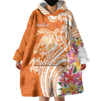 Aloha Lanai Island Personalized Wearable Blanket Hoodie Orange Dreamy Turtle