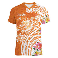Aloha Lanai Island Personalized Women V-Neck T-Shirt Orange Dreamy Turtle LT7 Female Orange - Polynesian Pride