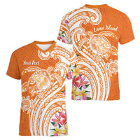 Aloha Lanai Island Personalized Women V-Neck T-Shirt Orange Dreamy Turtle LT7 - Polynesian Pride