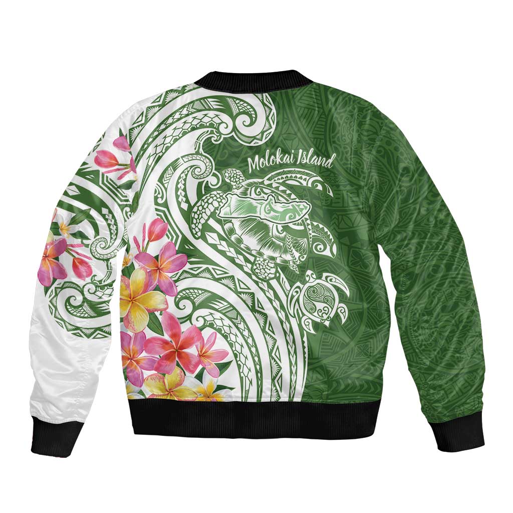 Aloha Molokai Island Personalized Bomber Jacket Sage Dreamy Turtle