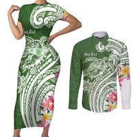 Aloha Molokai Island Personalized Couples Matching Short Sleeve Bodycon Dress and Long Sleeve Button Shirt Sage Dreamy Turtle LT7 Sage Green - Polynesian Pride