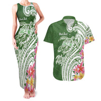 Aloha Molokai Island Personalized Couples Matching Tank Maxi Dress and Hawaiian Shirt Sage Dreamy Turtle