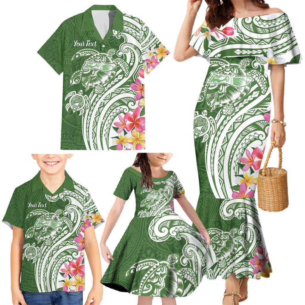 Aloha Molokai Island Personalized Family Matching Mermaid Dress and Hawaiian Shirt Sage Dreamy Turtle