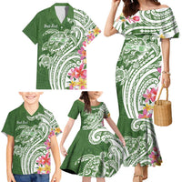 Aloha Molokai Island Personalized Family Matching Mermaid Dress and Hawaiian Shirt Sage Dreamy Turtle