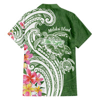 Aloha Molokai Island Personalized Family Matching Off Shoulder Maxi Dress and Hawaiian Shirt Sage Dreamy Turtle
