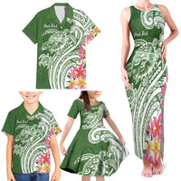 Aloha Molokai Island Personalized Family Matching Tank Maxi Dress and Hawaiian Shirt Sage Dreamy Turtle