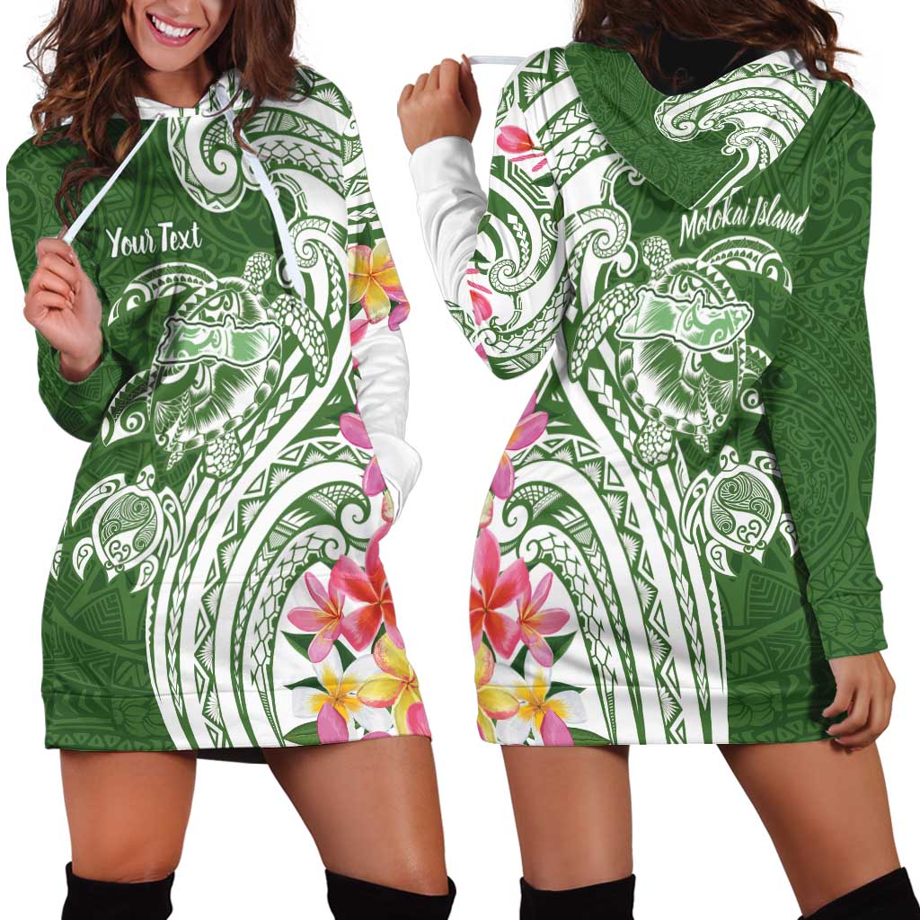 Aloha Molokai Island Personalized Hoodie Dress Sage Dreamy Turtle
