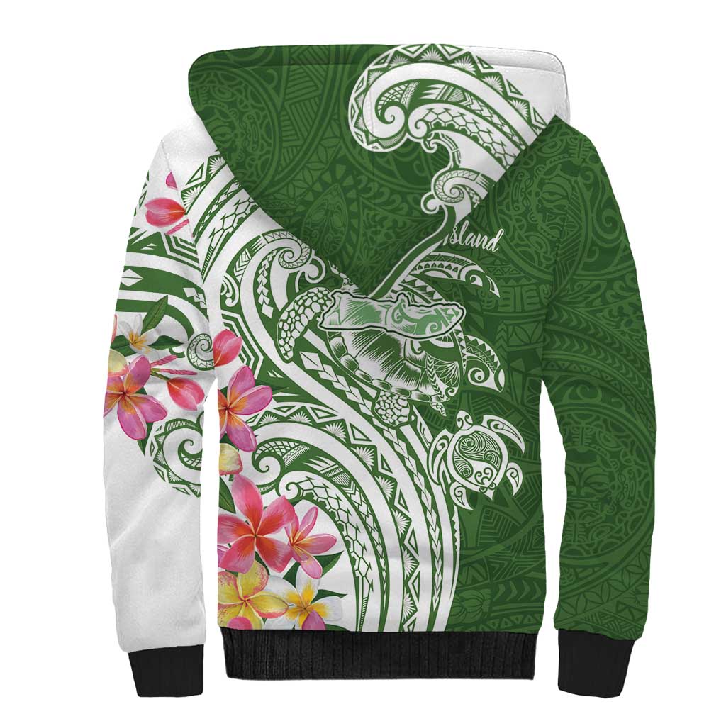 Aloha Molokai Island Personalized Sherpa Hoodie Sage Dreamy Turtle