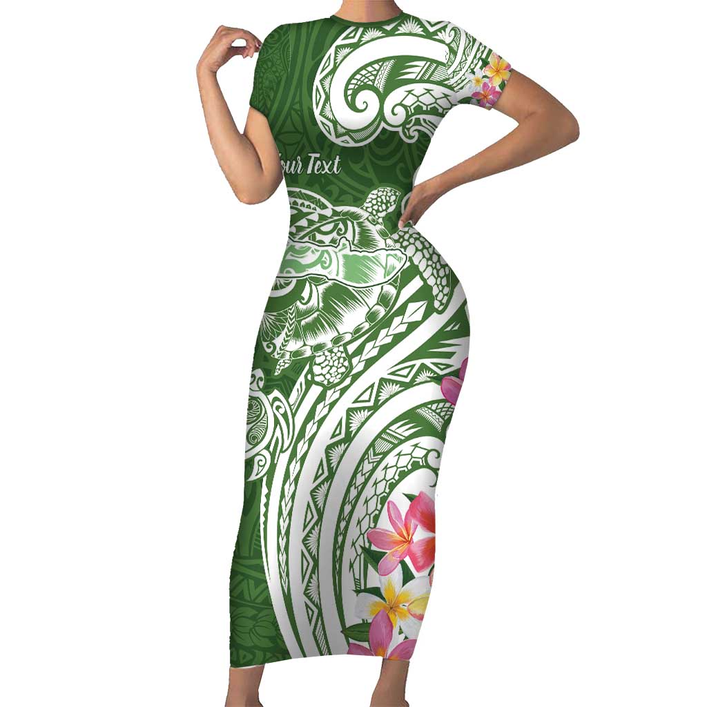 Aloha Molokai Island Personalized Short Sleeve Bodycon Dress Sage Dreamy Turtle