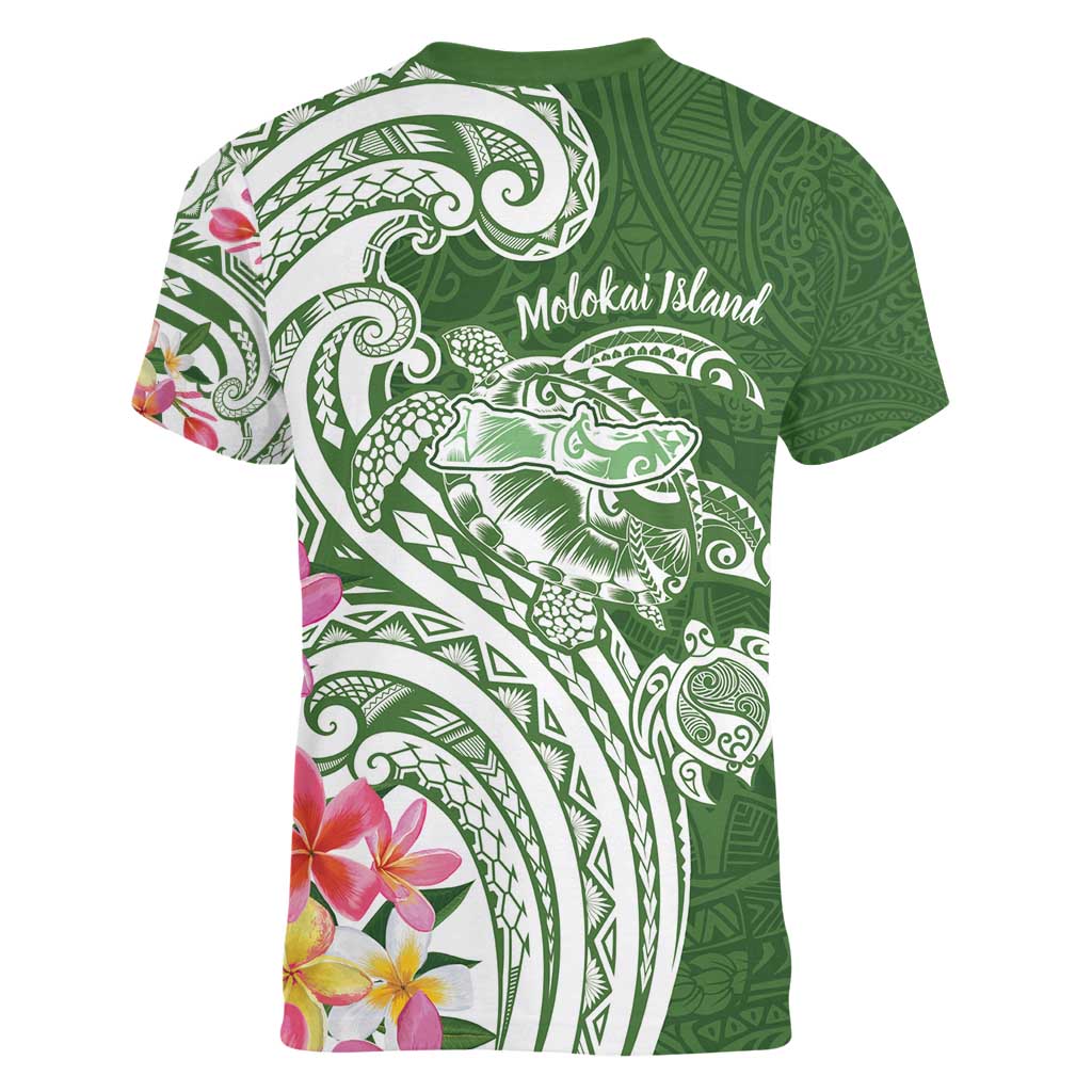 Aloha Molokai Island Personalized Women V-Neck T-Shirt Sage Dreamy Turtle LT7 - Polynesian Pride