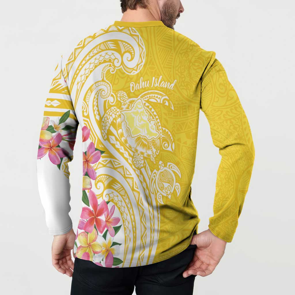 Aloha Oahu Island Personalized Button Sweatshirt Yellow Dreamy Turtle