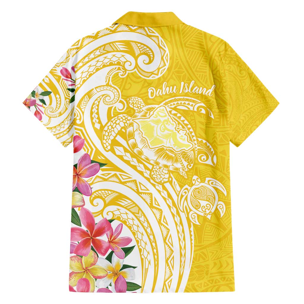 Aloha Oahu Island Personalized Family Matching Long Sleeve Bodycon Dress and Hawaiian Shirt Yellow Dreamy Turtle