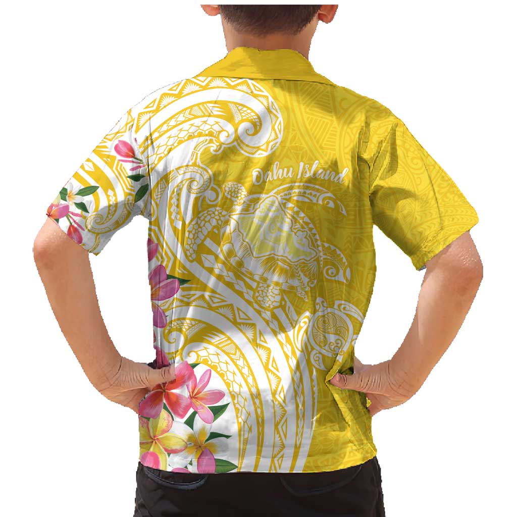 Aloha Oahu Island Personalized Family Matching Mermaid Dress and Hawaiian Shirt Yellow Dreamy Turtle