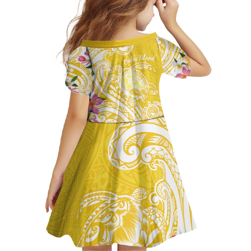 Aloha Oahu Island Personalized Family Matching Off Shoulder Maxi Dress and Hawaiian Shirt Yellow Dreamy Turtle