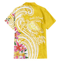 Aloha Oahu Island Personalized Family Matching Off Shoulder Maxi Dress and Hawaiian Shirt Yellow Dreamy Turtle
