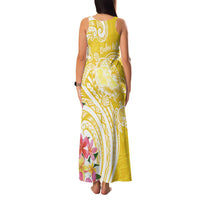 Aloha Oahu Island Personalized Family Matching Tank Maxi Dress and Hawaiian Shirt Yellow Dreamy Turtle