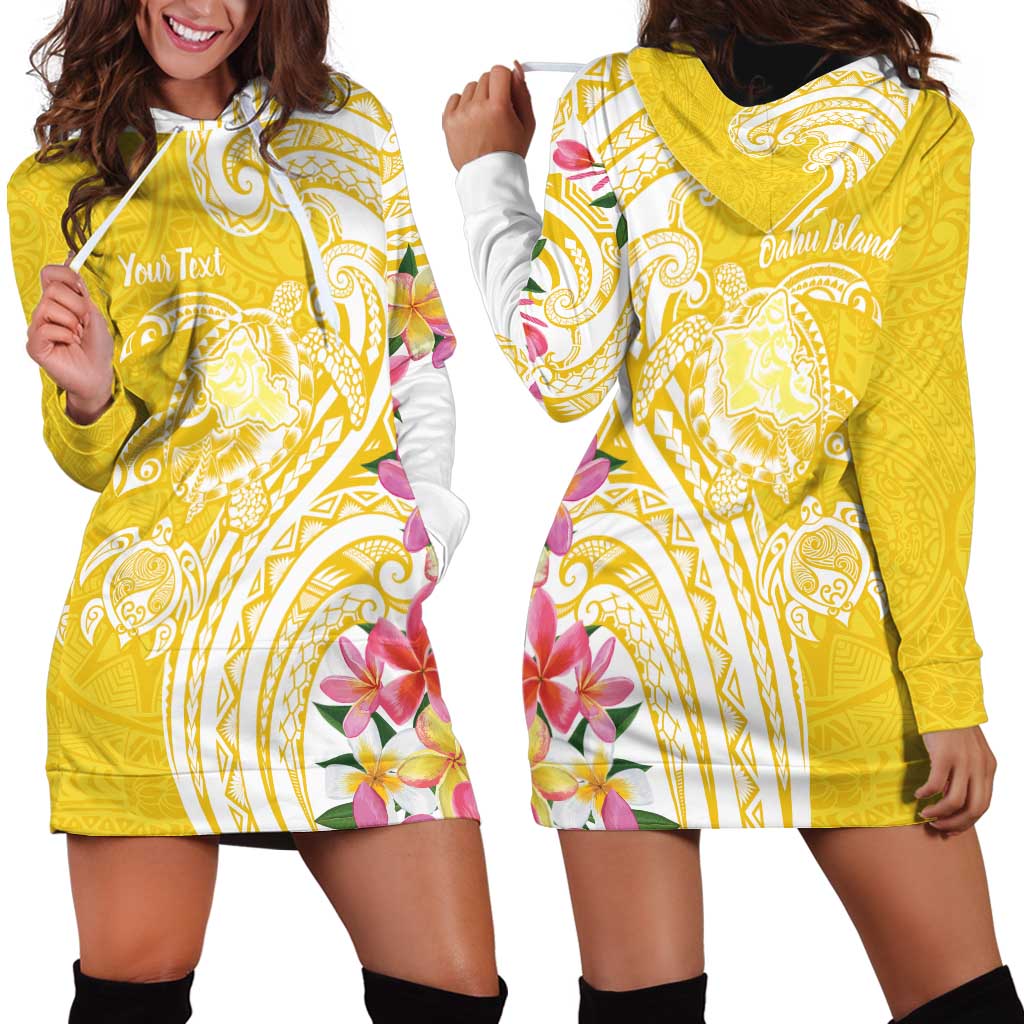 Aloha Oahu Island Personalized Hoodie Dress Yellow Dreamy Turtle