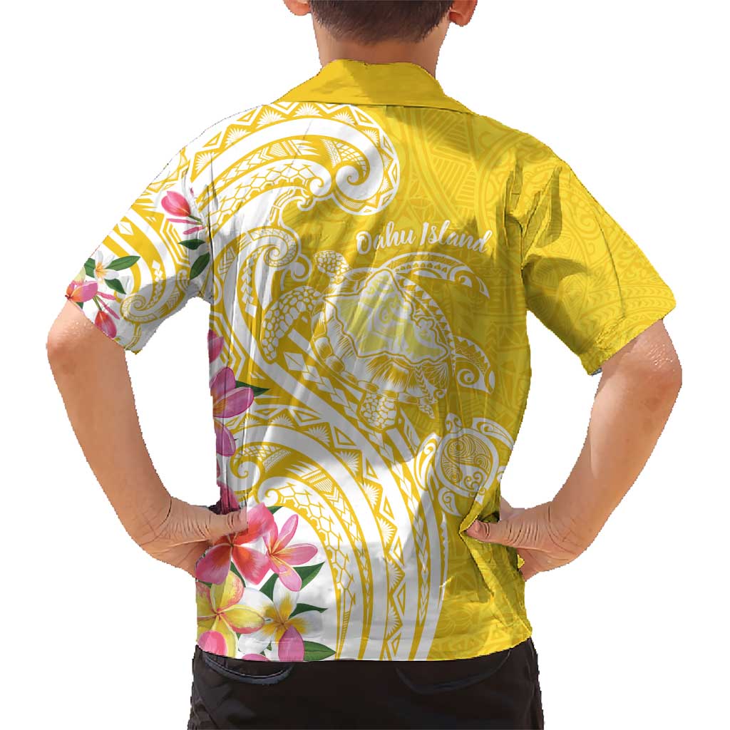 Aloha Oahu Island Personalized Kid Hawaiian Shirt Yellow Dreamy Turtle
