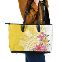 Aloha Oahu Island Personalized Leather Tote Bag Yellow Dreamy Turtle