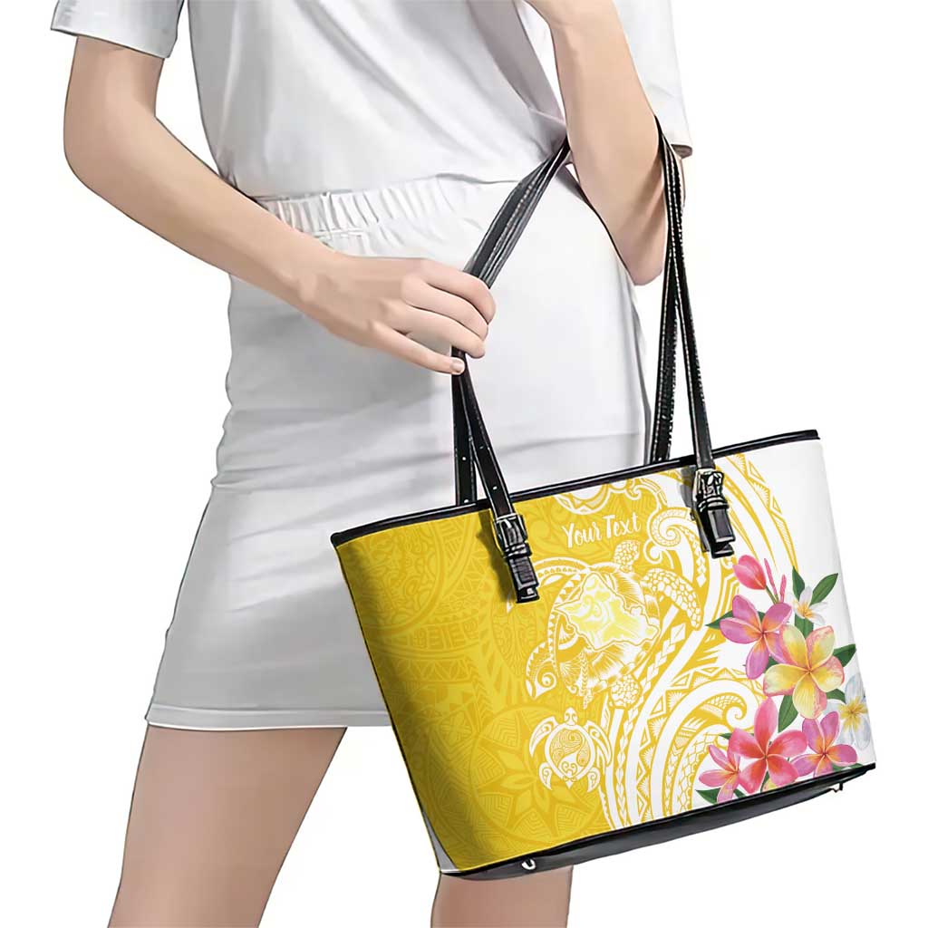 Aloha Oahu Island Personalized Leather Tote Bag Yellow Dreamy Turtle