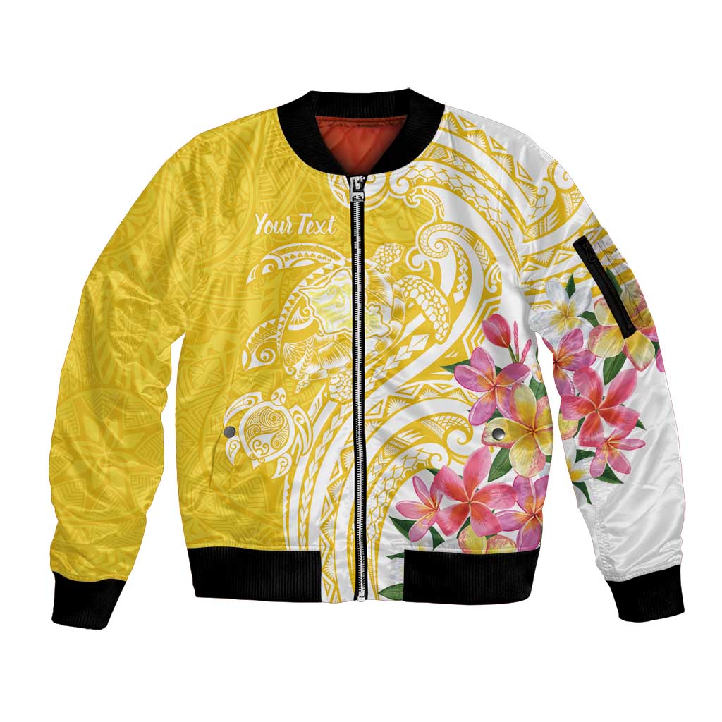 Aloha Oahu Island Personalized Sleeve Zip Bomber Jacket Yellow Dreamy Turtle