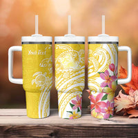 Aloha Oahu Island Personalized Tumbler With Handle Yellow Dreamy Turtle