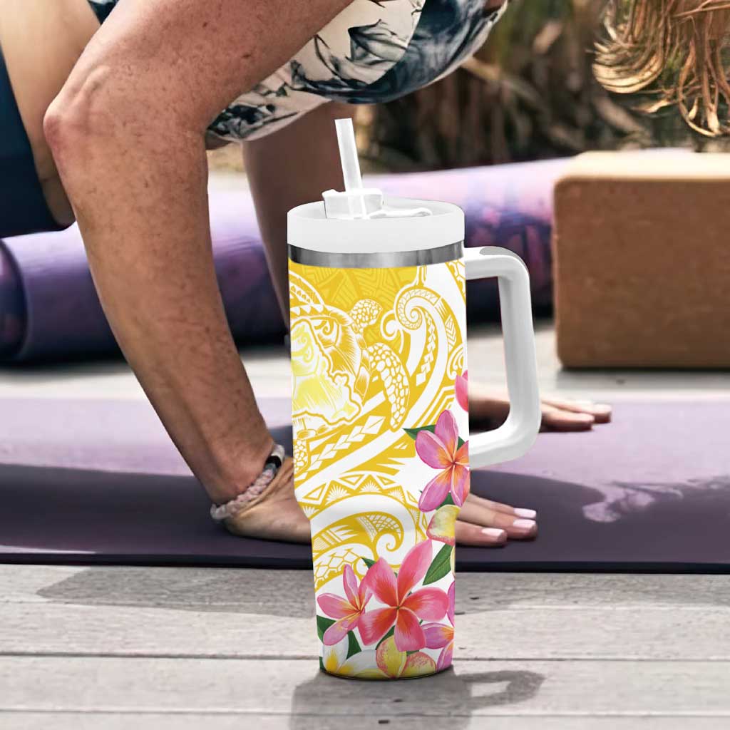 Aloha Oahu Island Personalized Tumbler With Handle Yellow Dreamy Turtle