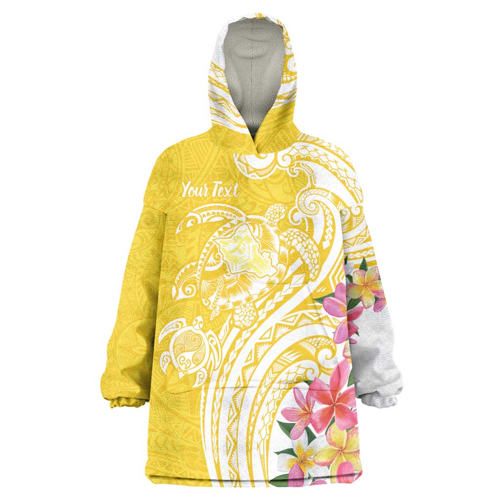 Aloha Oahu Island Personalized Wearable Blanket Hoodie Yellow Dreamy Turtle