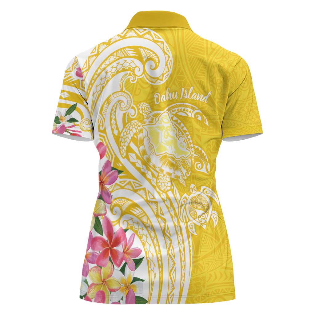 Aloha Oahu Island Personalized Women Polo Shirt Yellow Dreamy Turtle