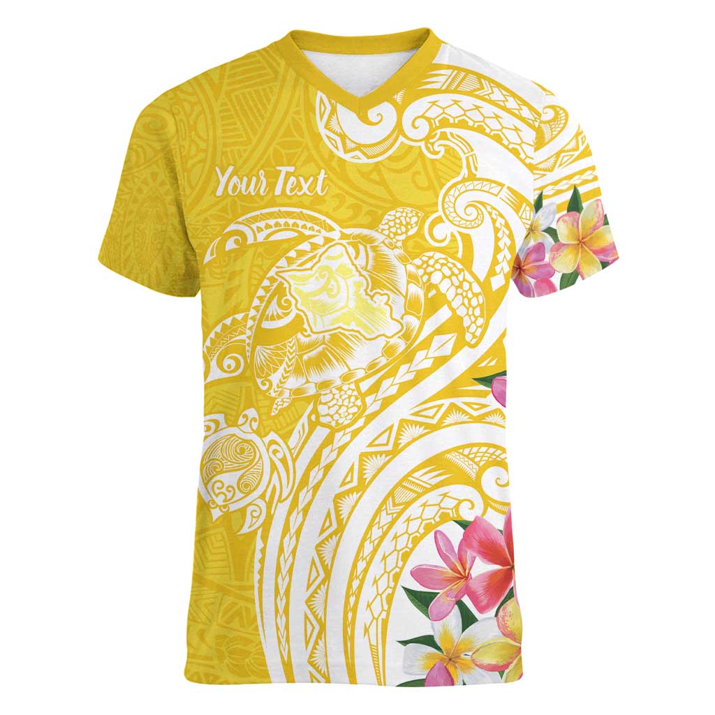 Aloha Oahu Island Personalized Women V-Neck T-Shirt Yellow Dreamy Turtle LT7 Female Yellow - Polynesian Pride