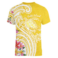 Aloha Oahu Island Personalized Women V-Neck T-Shirt Yellow Dreamy Turtle LT7 - Polynesian Pride