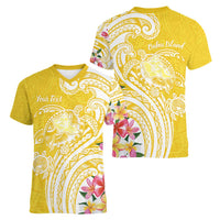 Aloha Oahu Island Personalized Women V-Neck T-Shirt Yellow Dreamy Turtle LT7 - Polynesian Pride