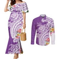 Aloha Kauai Island Personalized Couples Matching Mermaid Dress and Long Sleeve Button Shirt Lilac Dreamy Turtle