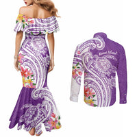 Aloha Kauai Island Personalized Couples Matching Mermaid Dress and Long Sleeve Button Shirt Lilac Dreamy Turtle