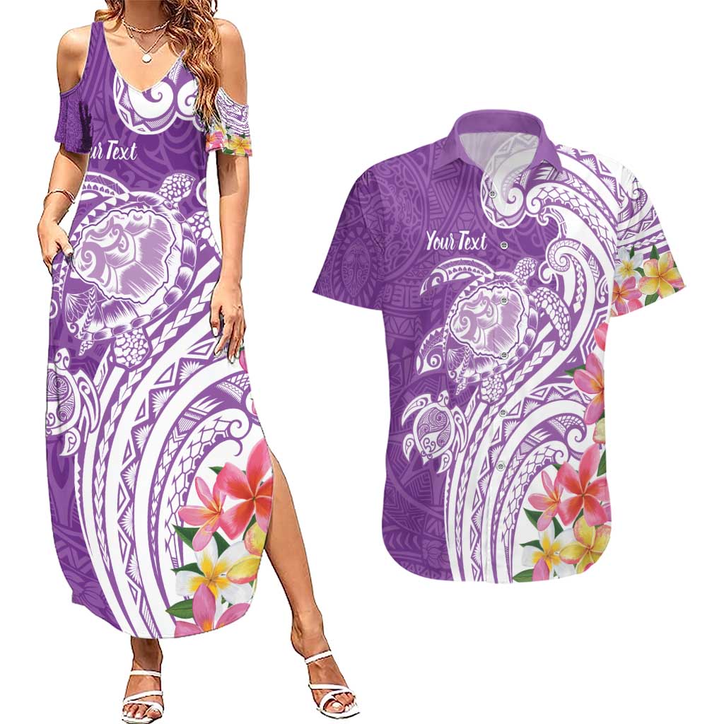 Aloha Kauai Island Personalized Couples Matching Summer Maxi Dress and Hawaiian Shirt Lilac Dreamy Turtle