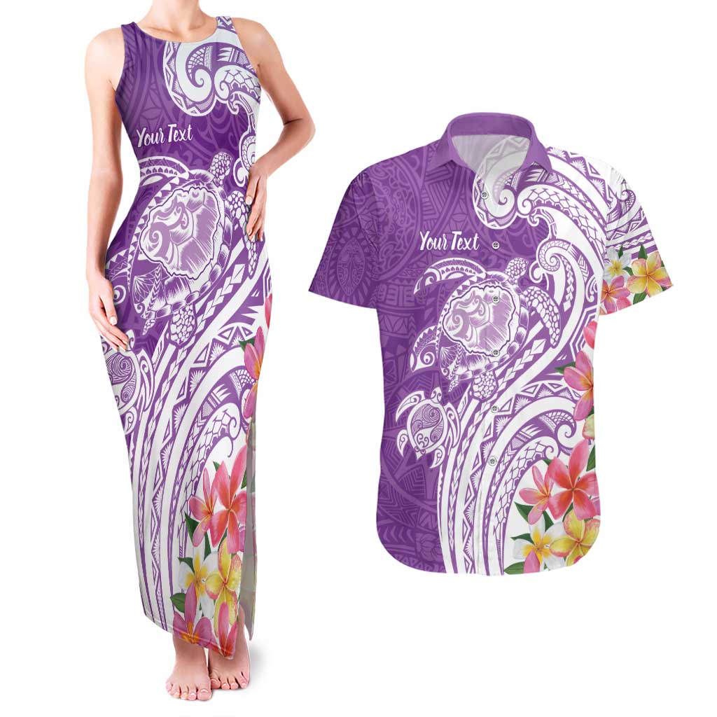 Aloha Kauai Island Personalized Couples Matching Tank Maxi Dress and Hawaiian Shirt Lilac Dreamy Turtle