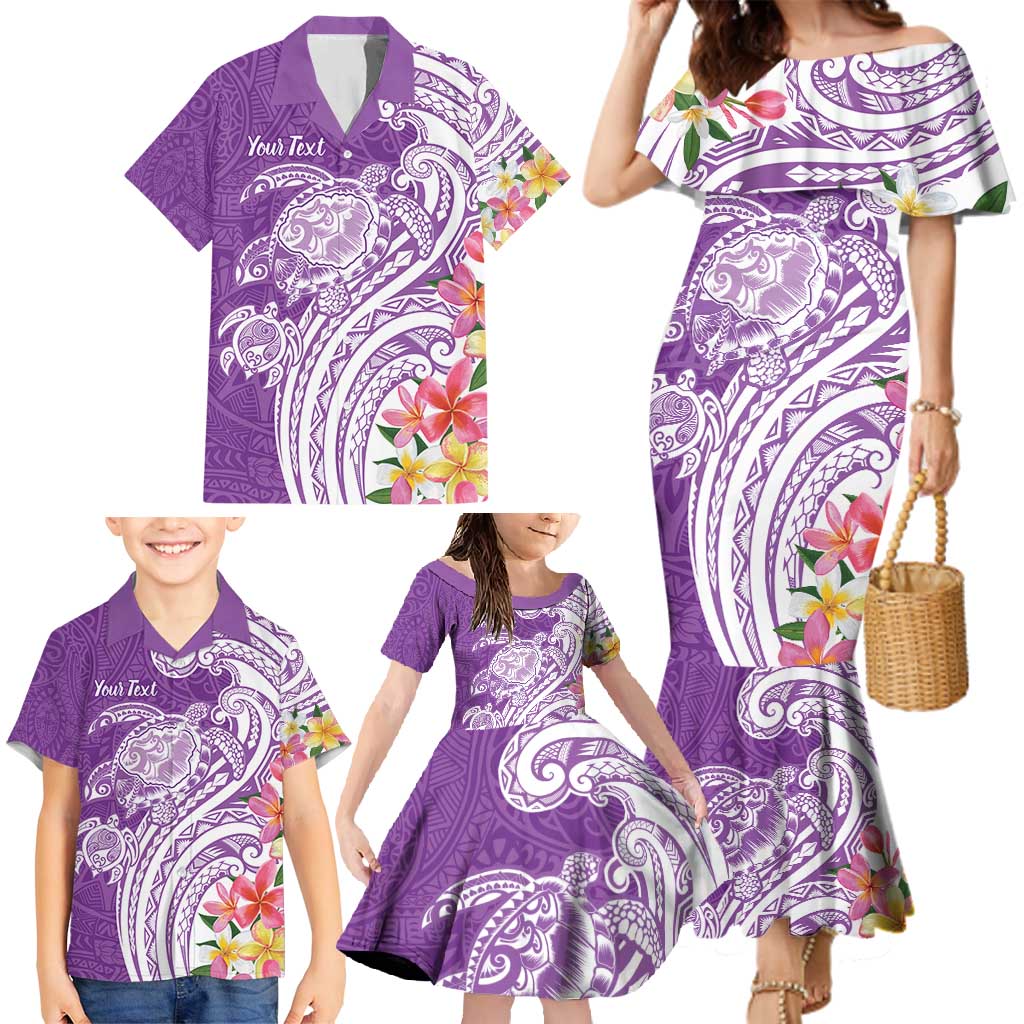 Aloha Kauai Island Personalized Family Matching Mermaid Dress and Hawaiian Shirt Lilac Dreamy Turtle