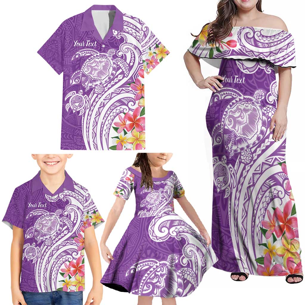 Aloha Kauai Island Personalized Family Matching Off Shoulder Maxi Dress and Hawaiian Shirt Lilac Dreamy Turtle