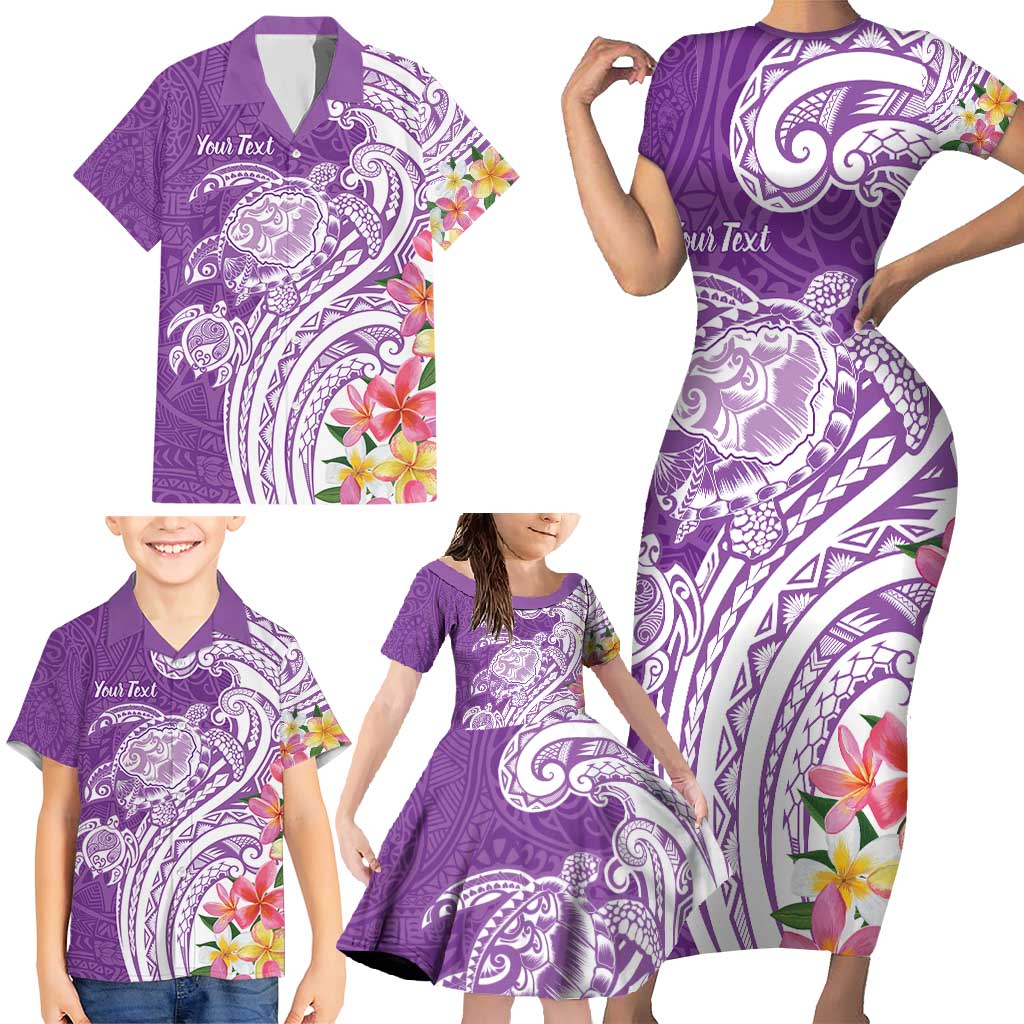 Aloha Kauai Island Personalized Family Matching Short Sleeve Bodycon Dress and Hawaiian Shirt Lilac Dreamy Turtle