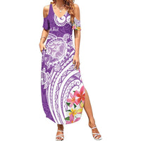 Aloha Kauai Island Personalized Family Matching Summer Maxi Dress and Hawaiian Shirt Lilac Dreamy Turtle