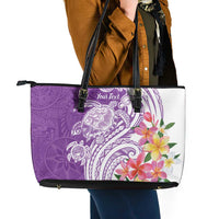 Aloha Kauai Island Personalized Leather Tote Bag Lilac Dreamy Turtle