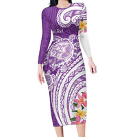 Aloha Kauai Island Personalized Long Sleeve Bodycon Dress Lilac Dreamy Turtle