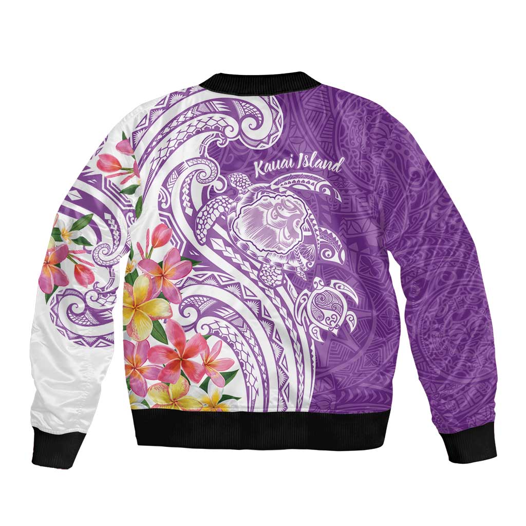 Aloha Kauai Island Personalized Sleeve Zip Bomber Jacket Lilac Dreamy Turtle