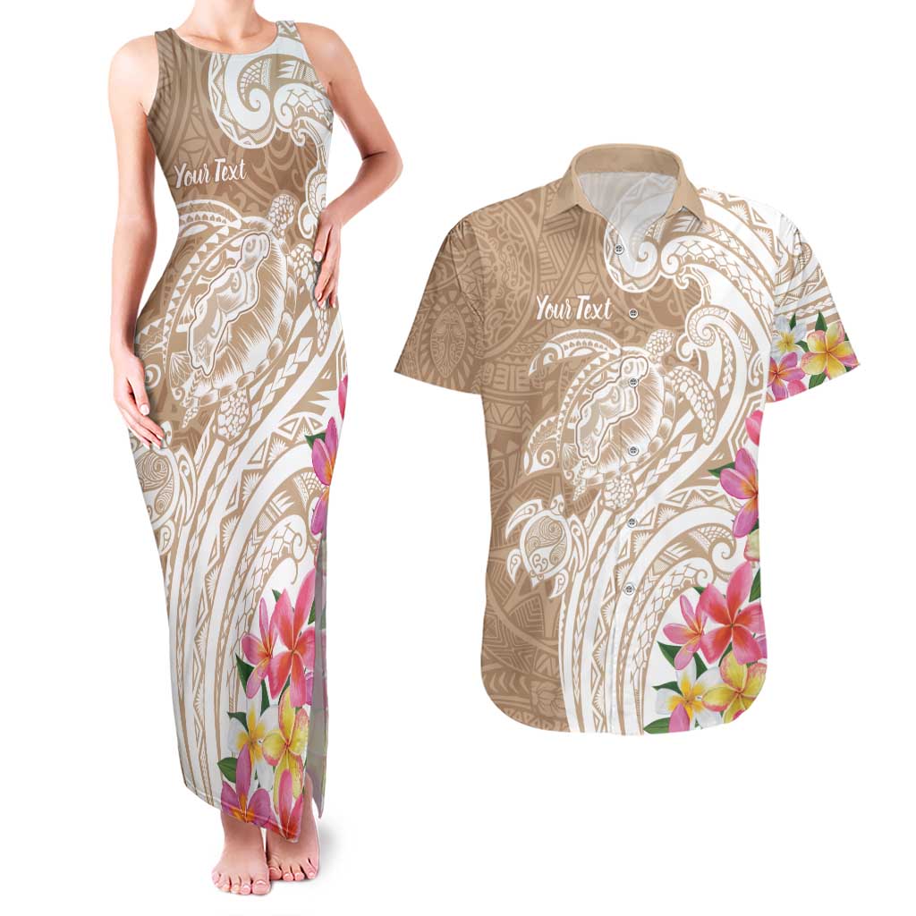 Aloha Ni’ihau Island Personalized Couples Matching Tank Maxi Dress and Hawaiian Shirt Beige Dreamy Turtle
