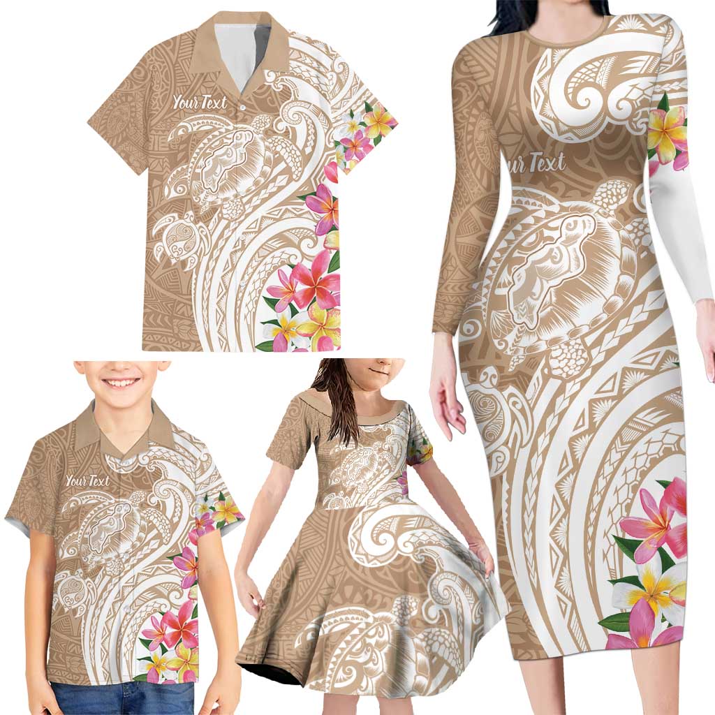 Aloha Ni’ihau Island Personalized Family Matching Long Sleeve Bodycon Dress and Hawaiian Shirt Beige Dreamy Turtle