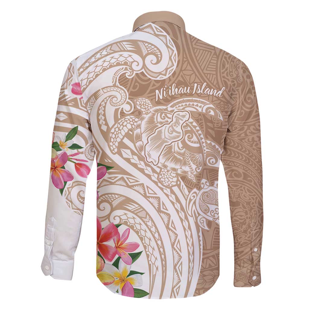 Aloha Ni’ihau Island Personalized Family Matching Short Sleeve Bodycon Dress and Hawaiian Shirt Beige Dreamy Turtle